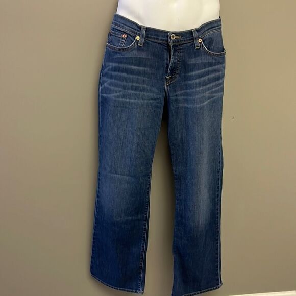 Lucky Brand Medium Blue Distressed 5- Pocket Mid-Rise Flare Jeans-Size 32/14 - Picture 1 of 16